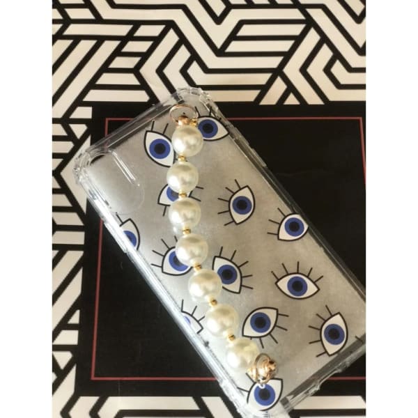 Phone case With Wrist Strap Chain - Evil Eye - Pearls - Single Piece