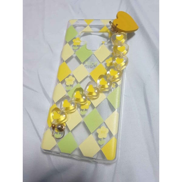 Phone Case With Wrist Strap Chain - Geometric - Yellow Hearts - Single Piece