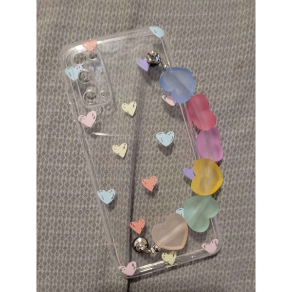 Phone Case With Wrist Strap Chain - Hearts - Multicolor - Single Piece