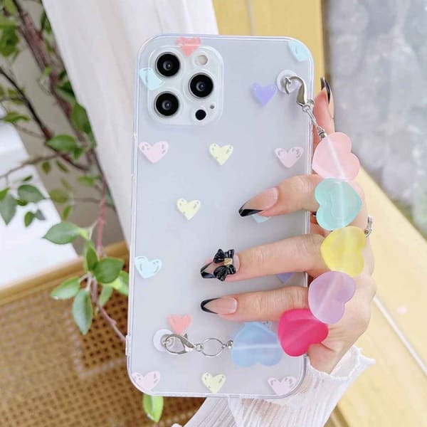 Phone Case With Wrist Strap Chain - Hearts - Multicolor - Single Piece