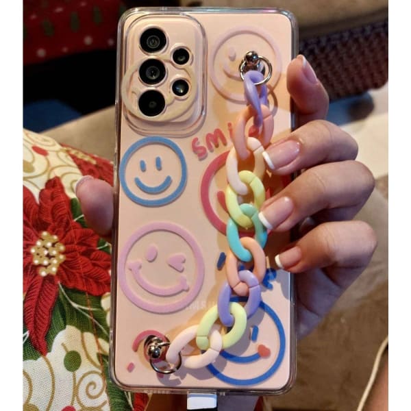 Phone case With Wrist Strap Chain - Smile - Multicolor - Single Piece