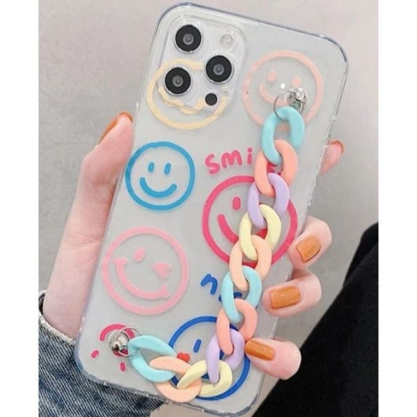 Phone case With Wrist Strap Chain - Smile - Multicolor - Single Piece