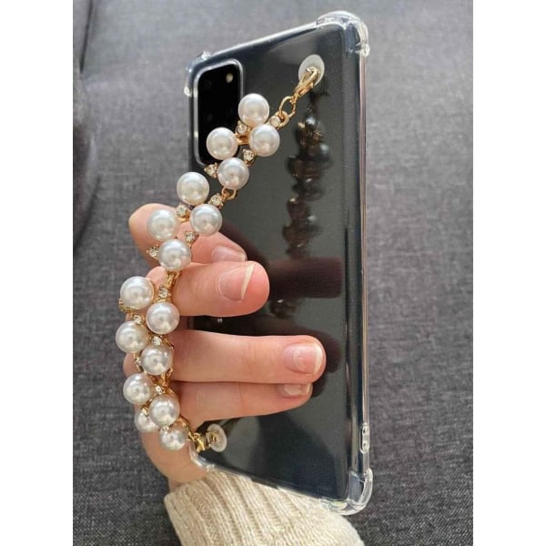 Phone case With Wrist Strap Chain - Transparent - Faux Pearls - Single Piece