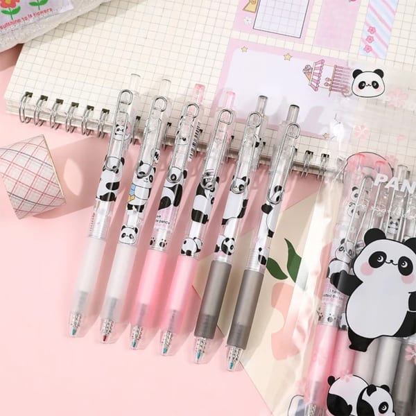 Retractable Gel Pen - Panda - Assorted - Set Of 6