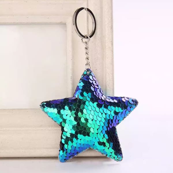 Sequin Keychain - Holographic Blue Star