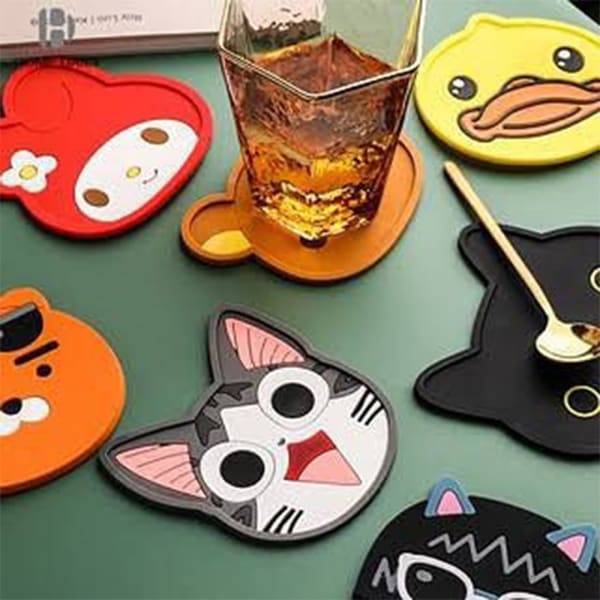 Silicone Cartoon Coasters - Assorted - Set Of 8