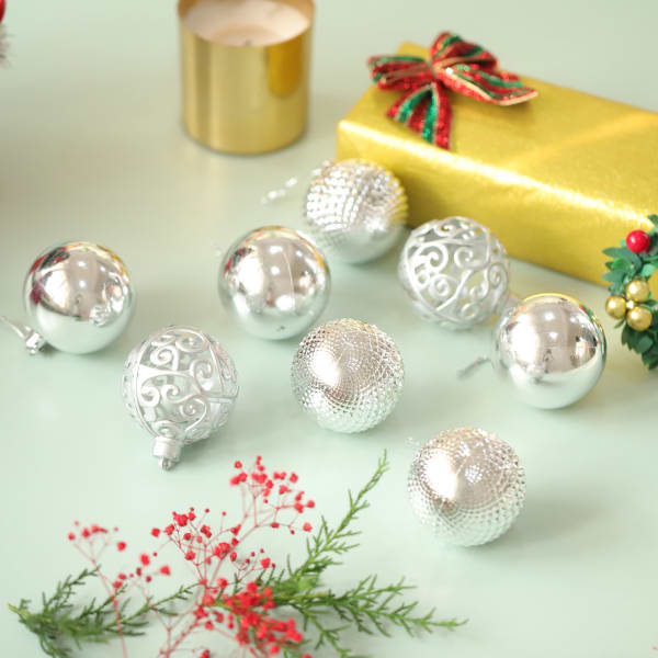 Silver Christmas Tree Ornaments - Assorted - Set Of 24