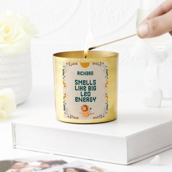 Smells Like Big Leo Energy - Personalized Metal Candle