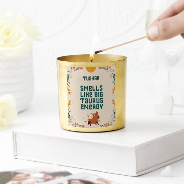 Smells Like Big Taurus Energy - Personalized Metal Candle