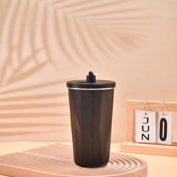 Stainless Steel Tumbler With Straw - Black - Single Piece