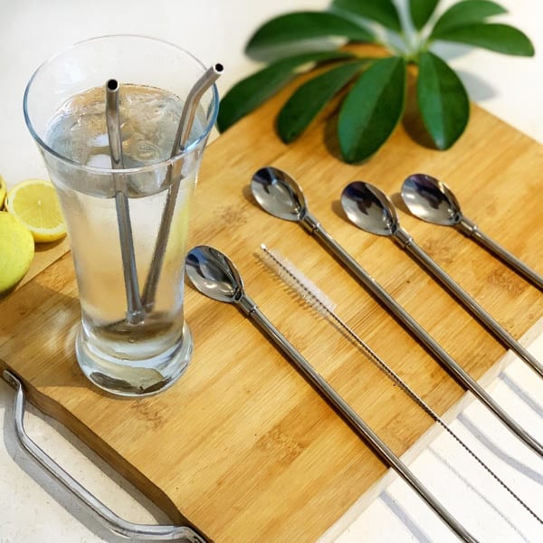 Straw Plus Spoon - Stainless Steel - Set Of 6