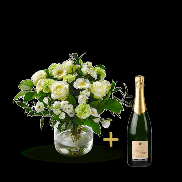 Stylish white bouquet with Champagne.