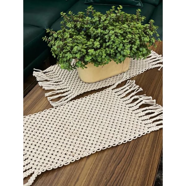 Table Mat - Macrame - Off White - Rectangle - Set Of 2