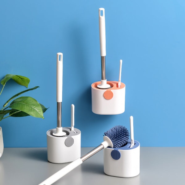 Toilet Brush With Holder - Two Brushes - Single Piece