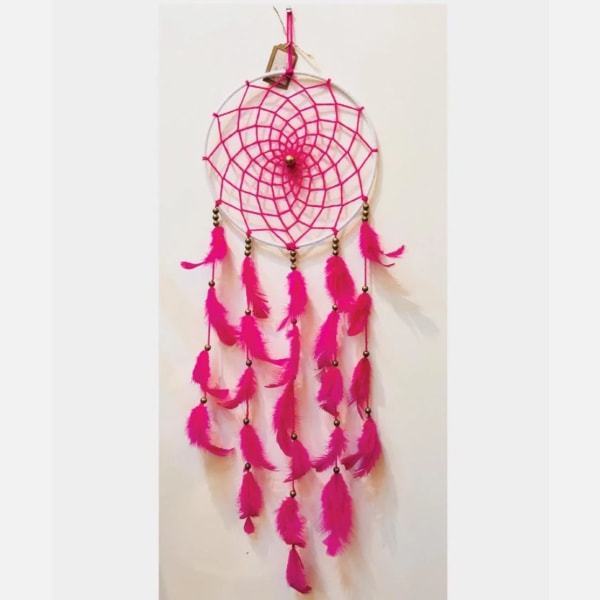 White Pink Dreamcatcher With Gold Beads - Big