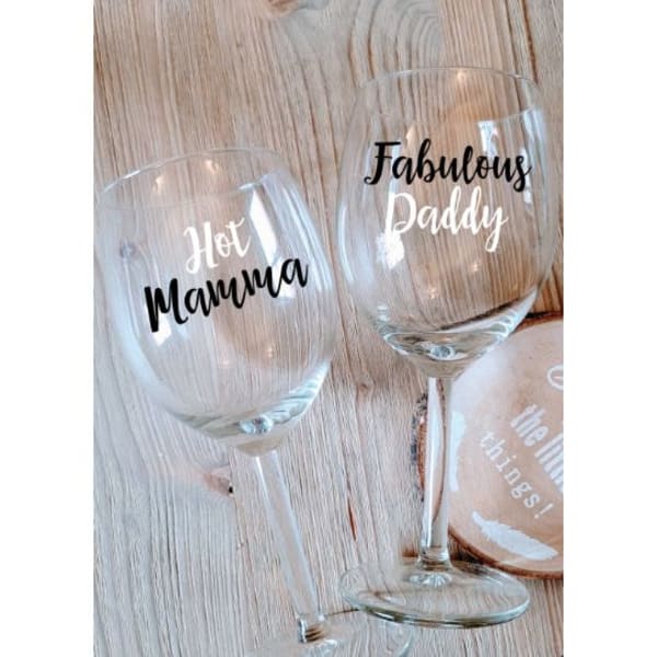Wine Glasses - Hot Mamma And Fab Daddy - Set Of 2