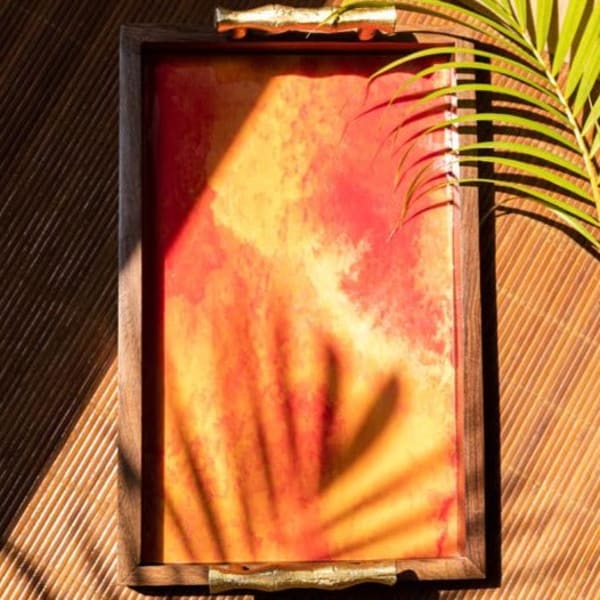 Wooden Tray - Water Colour - Red