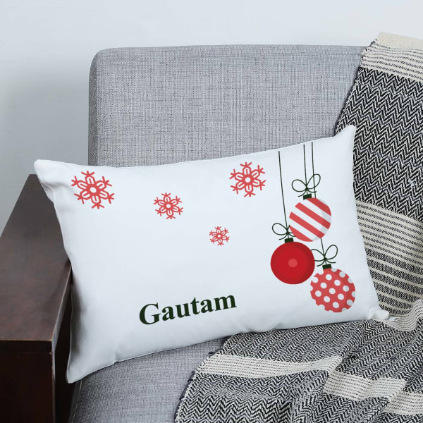 Xmas Baubles Personalized Canvas Pillow