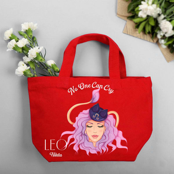 Zodiac Star - Personalized Red Canvas Tote Bag - Leo