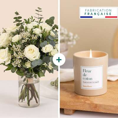 White and green bouquet and candle - Vert coton | Interflora