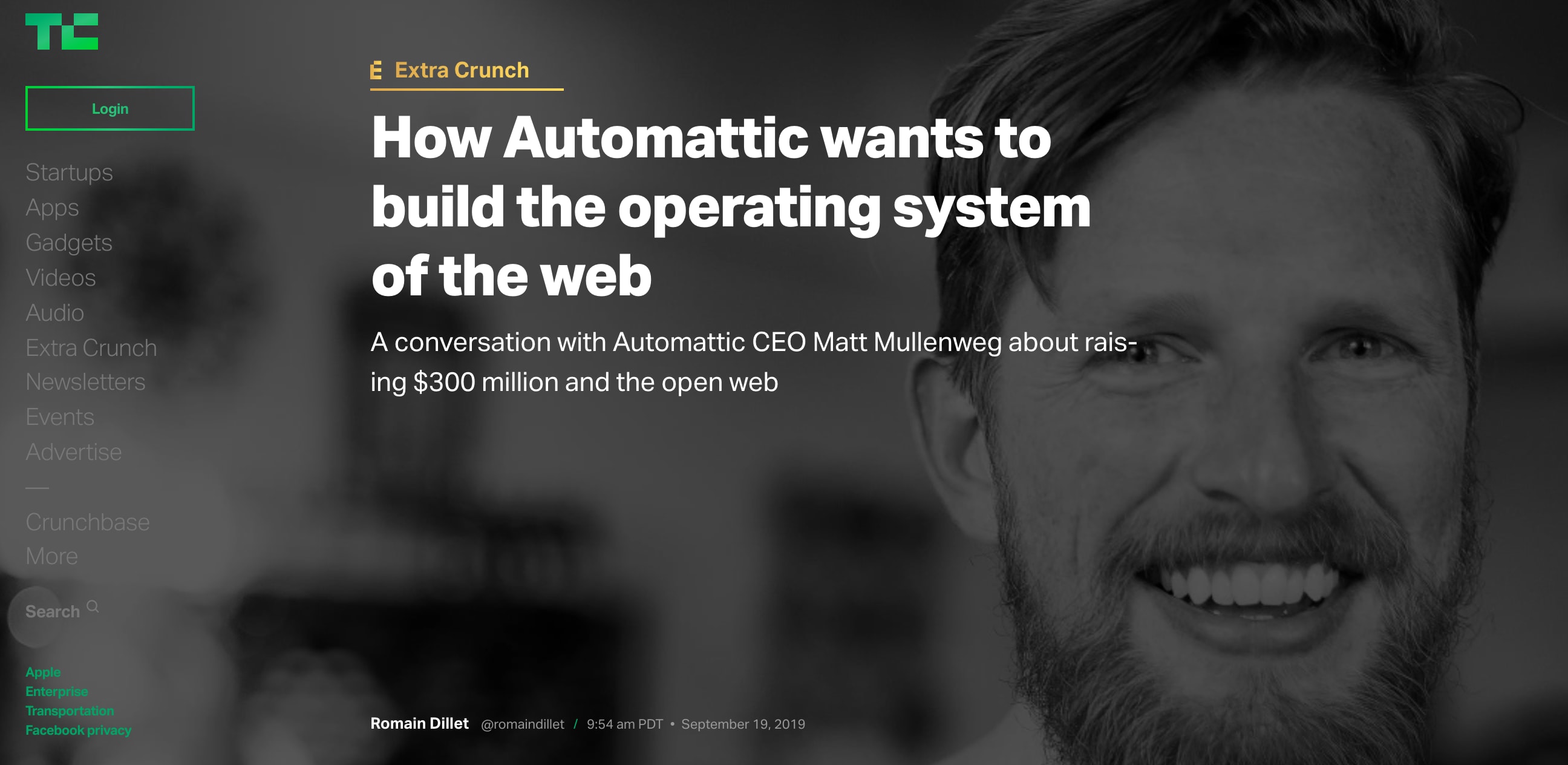 enshot of the article on the TechCrunch website