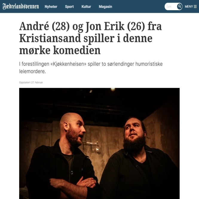 fvn.no || André (28) og Jon Erik (26) fra Kristiansand spiller i denne mørke komedien