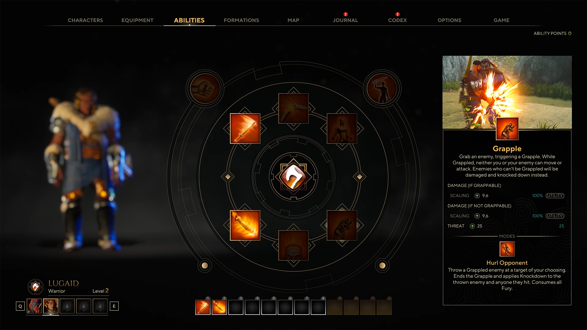 Menú ingame de The Waylanders