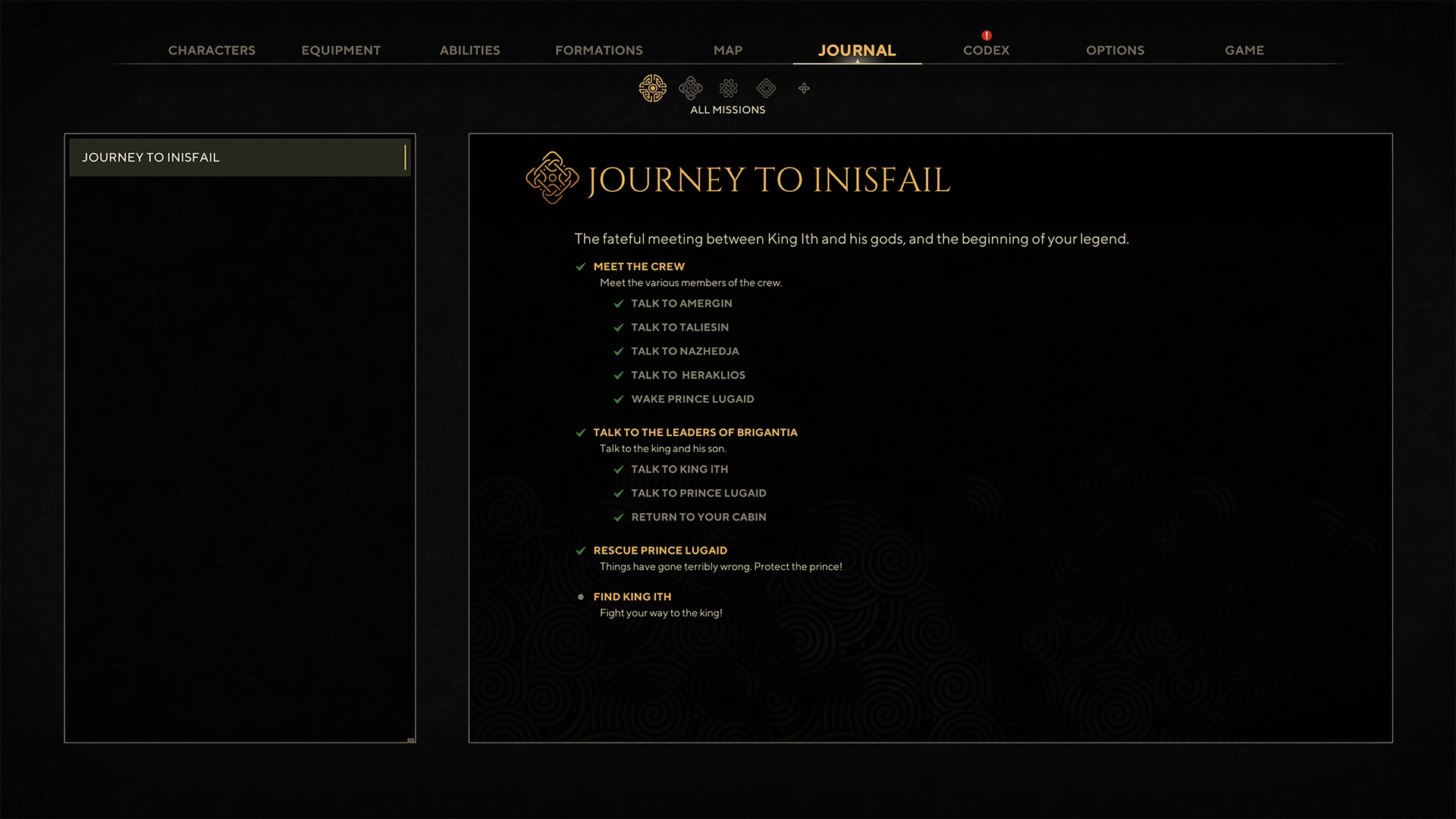 Menú ingame de The Waylanders