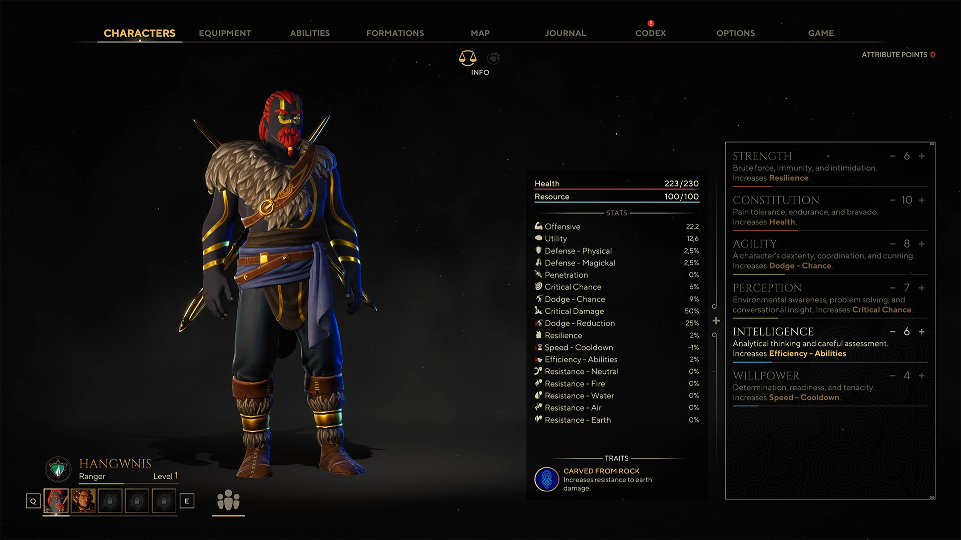 Menú ingame de The Waylanders