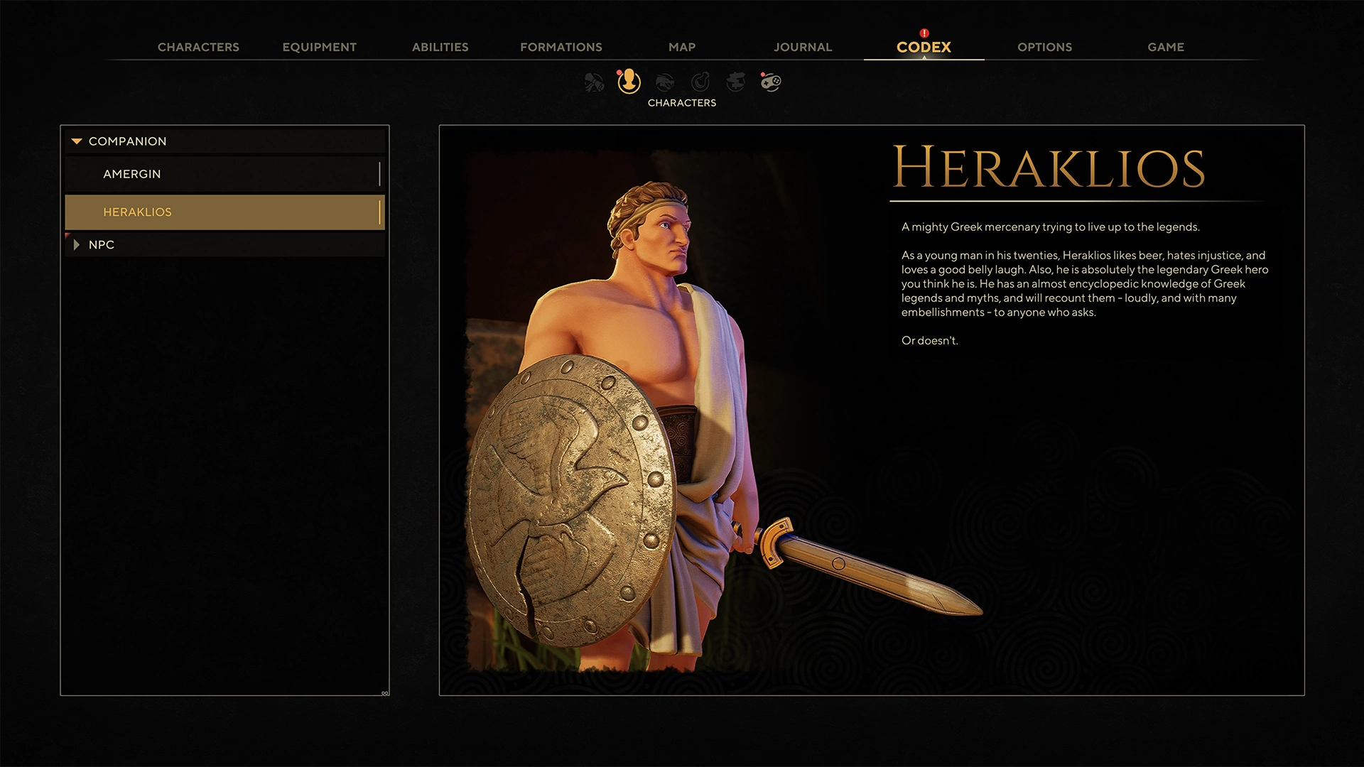 Menú ingame de The Waylanders