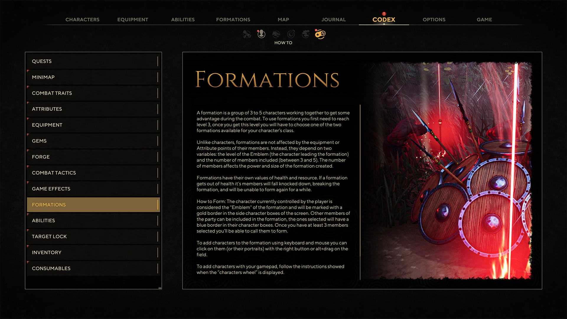 Menú ingame de The Waylanders