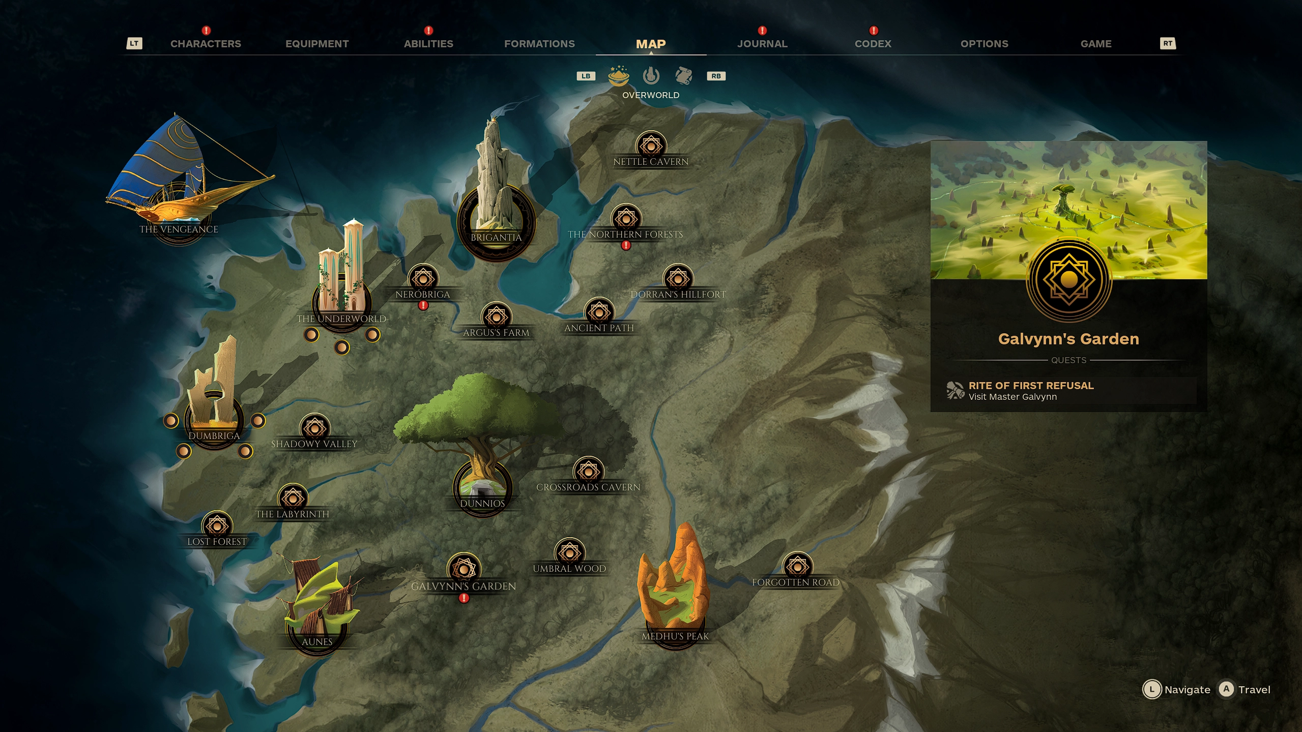 Menú ingame de The Waylanders