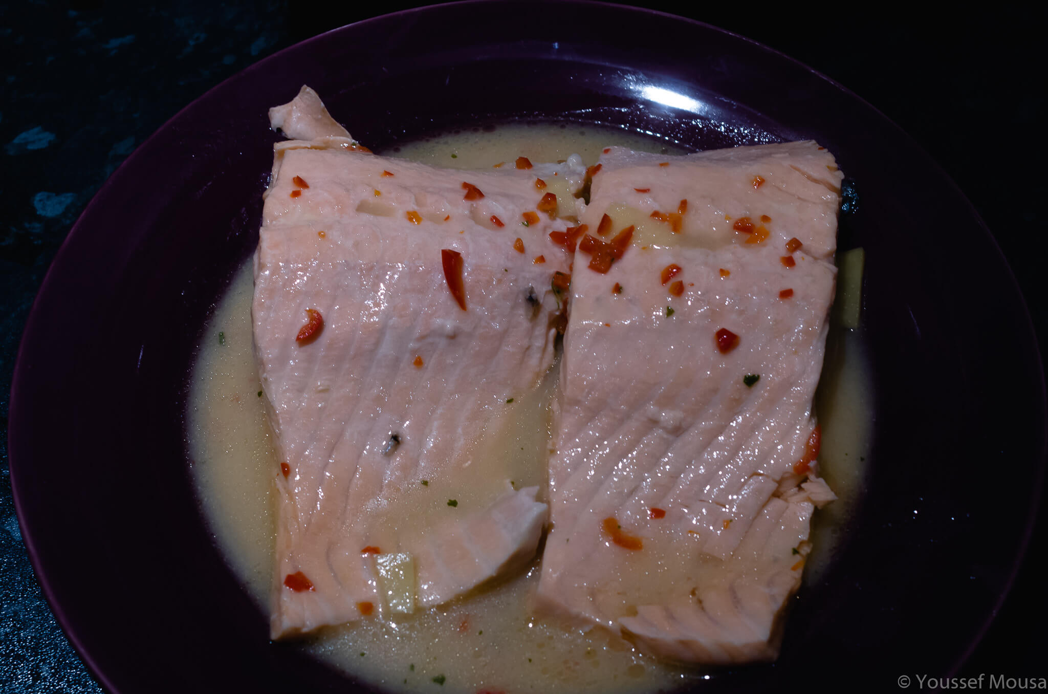 Cooked and poached salmon