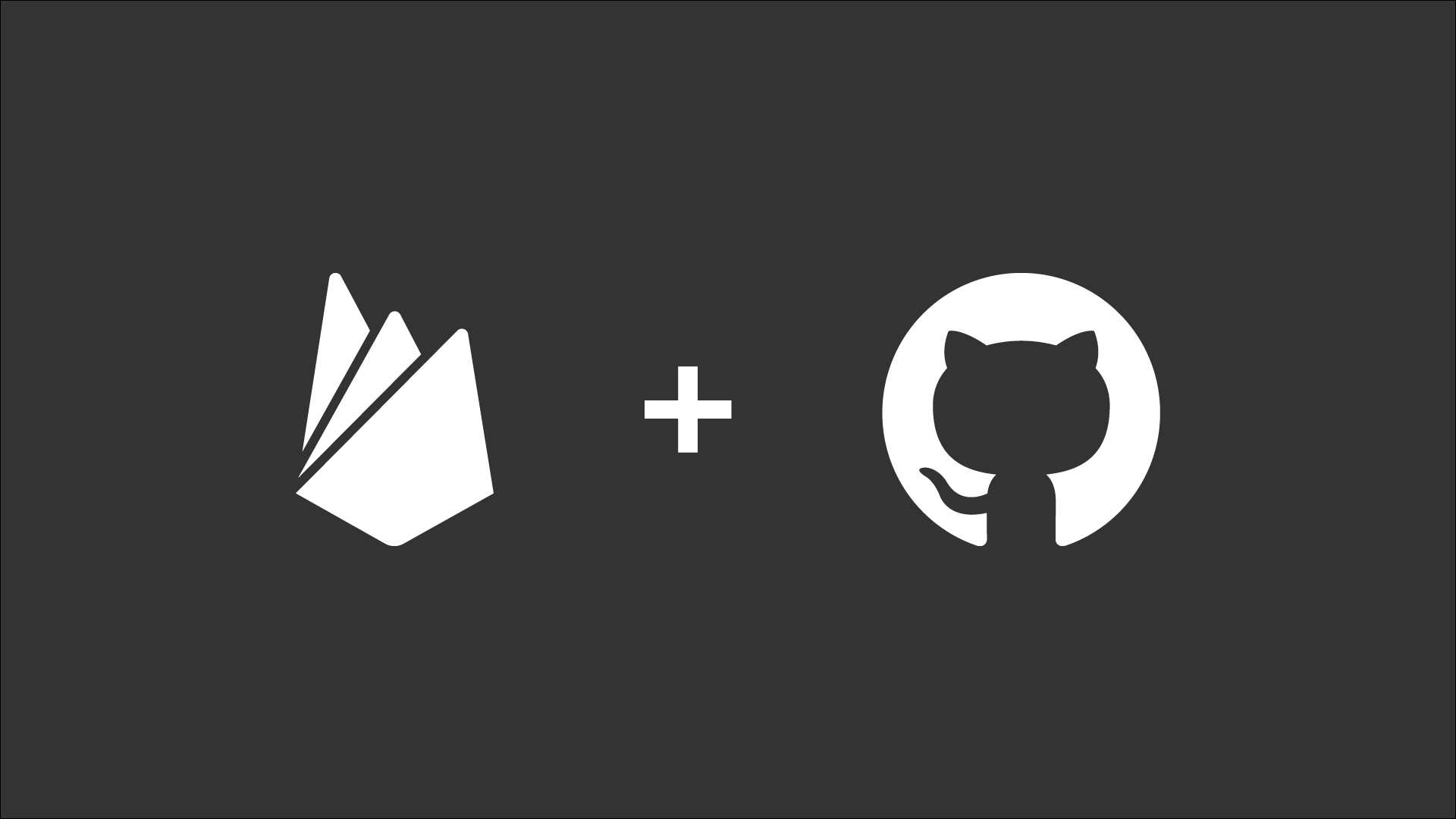 a black and white image of firebase logo, plus sign, and github logo