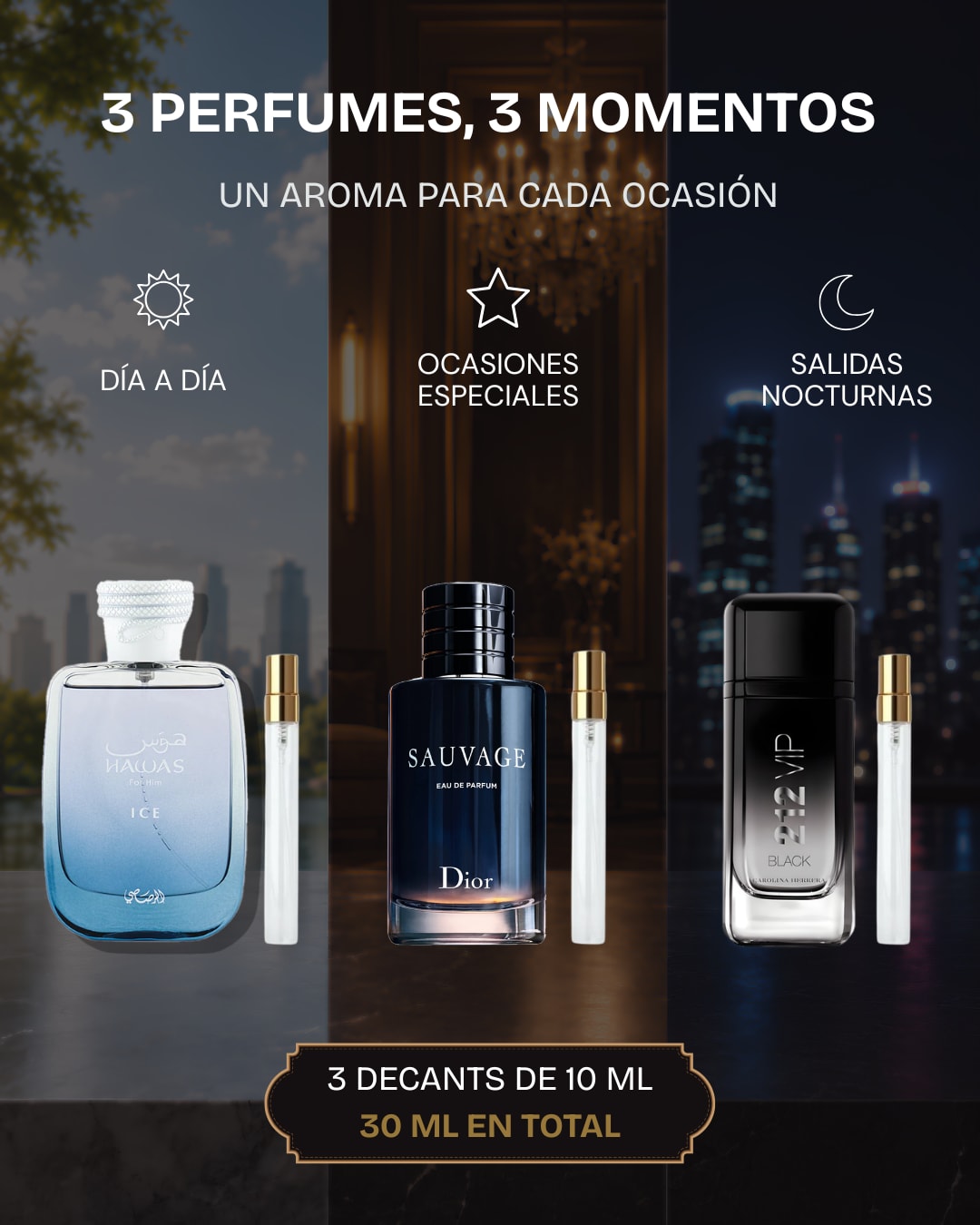 combo decants-sauvage edp - hawas ice - 212 vip black