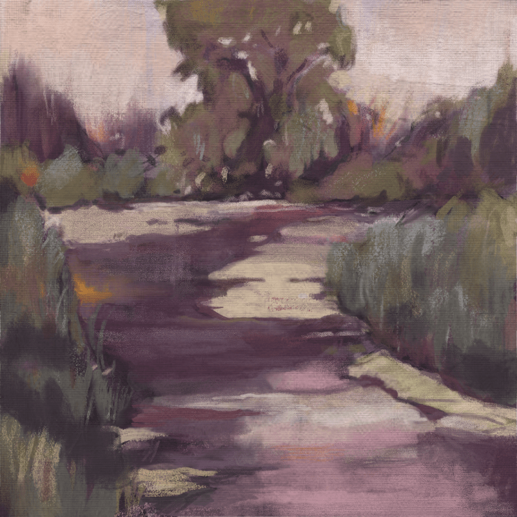 purple painting of a waterway