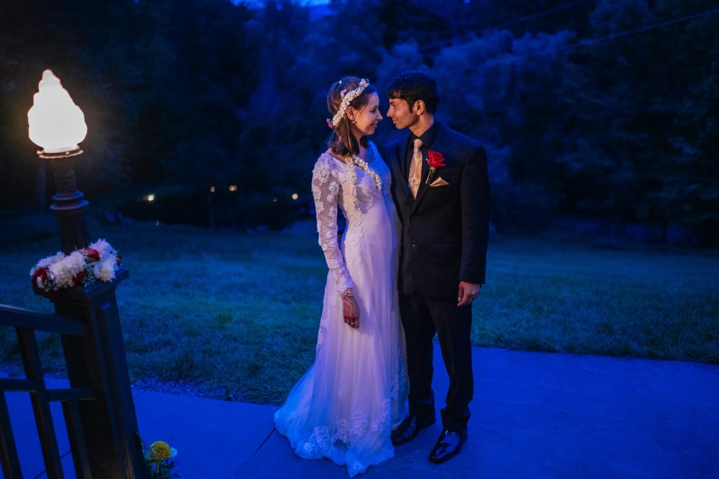 Evening torchlit reception at Spillian, Catskills