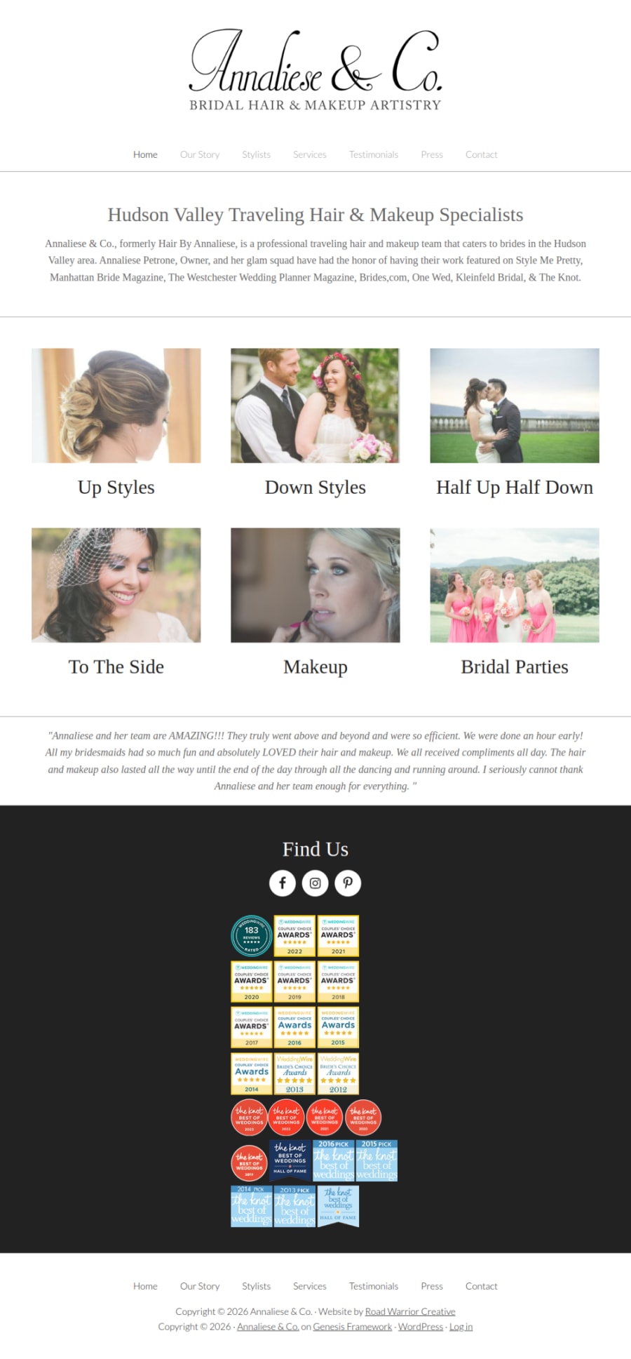 Full homepage screenshot of the Annaliese & Co website