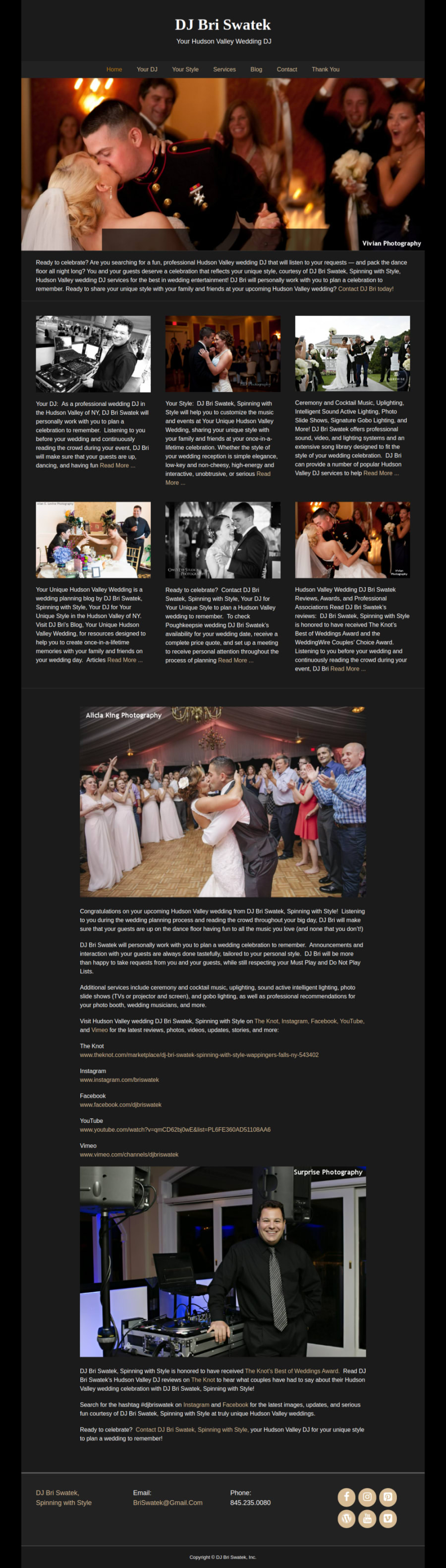 Full homepage screenshot of the Dj Bri Swatek website