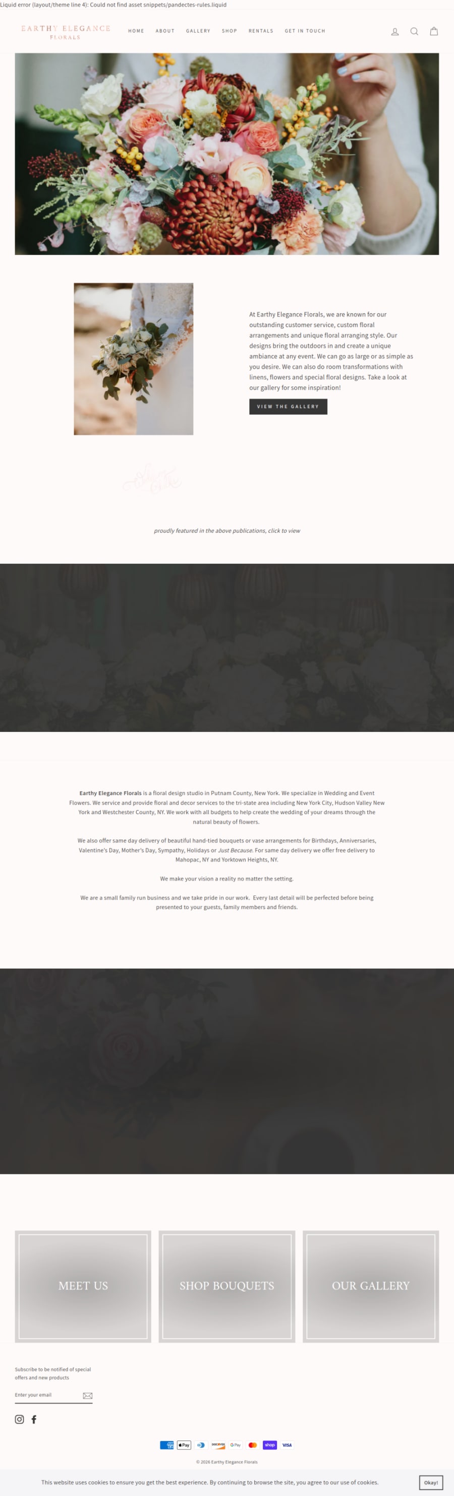 Full homepage screenshot of the Earthy Elegance Florals website