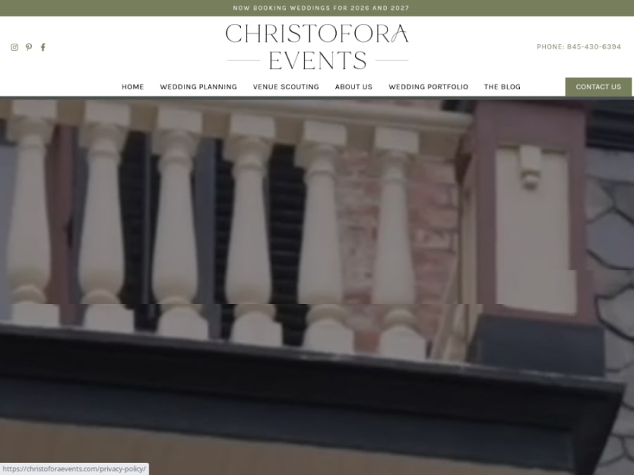 Full homepage screenshot of the Christofora Events website