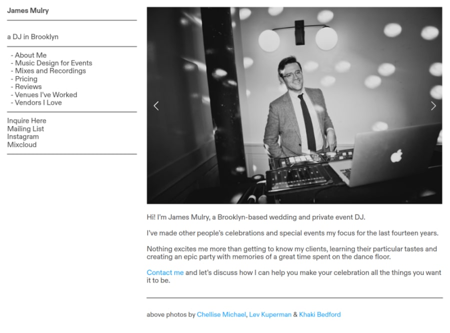 Full homepage screenshot of the James Mulry website