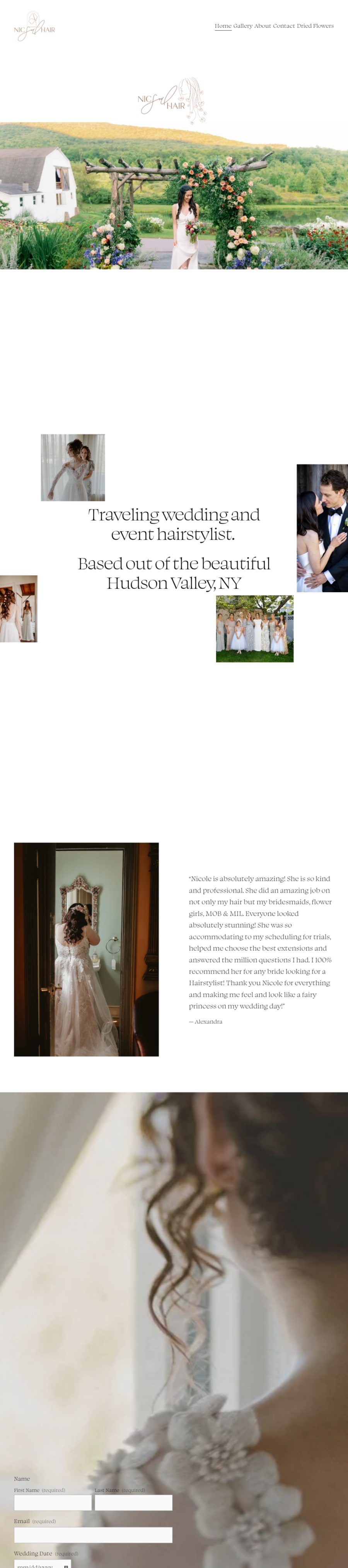 Full homepage screenshot of the Nicsoul Hair website
