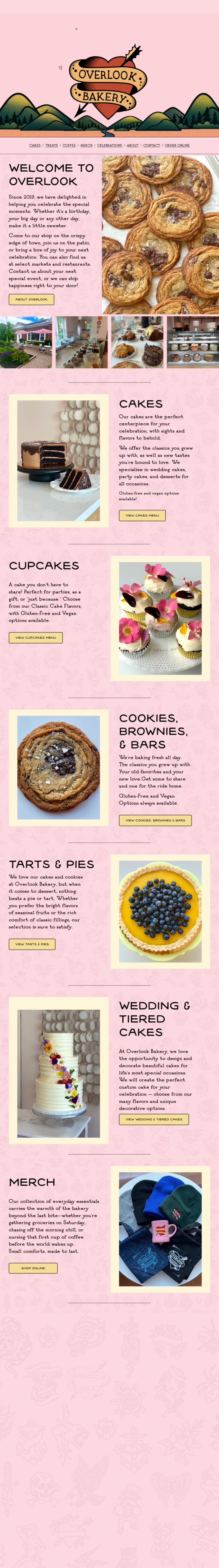 Full homepage screenshot of the Overlook Bakery website