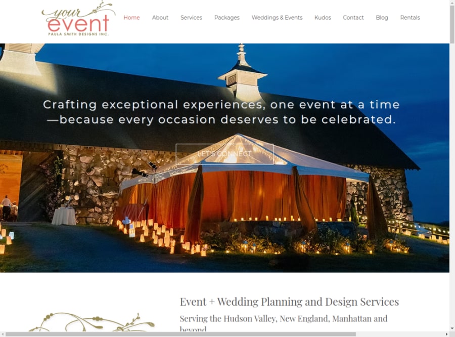 Full homepage screenshot of the Paula Smith / Your Event website