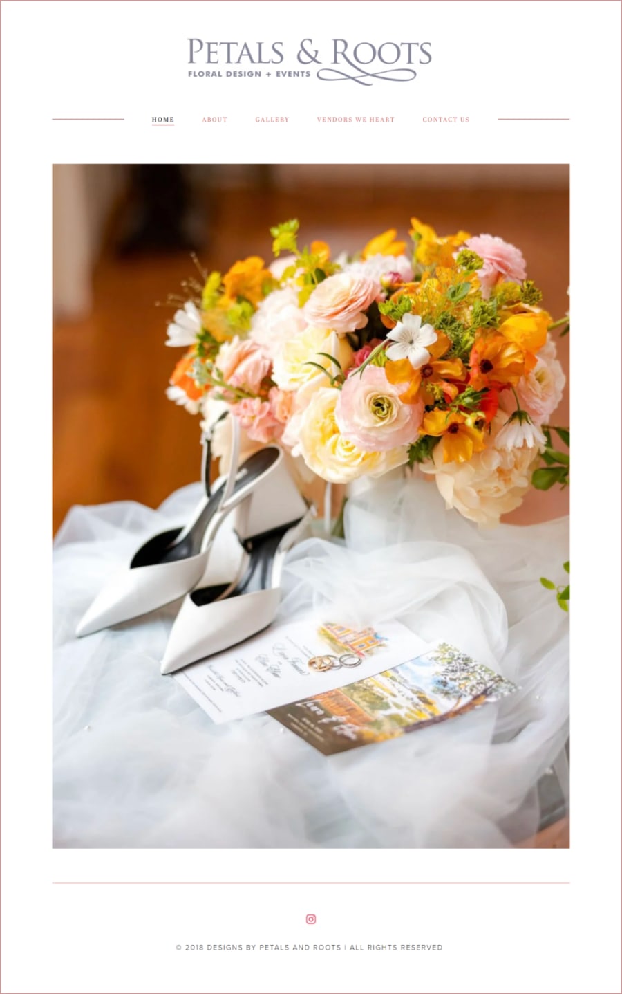Full homepage screenshot of the Petals & Roots website