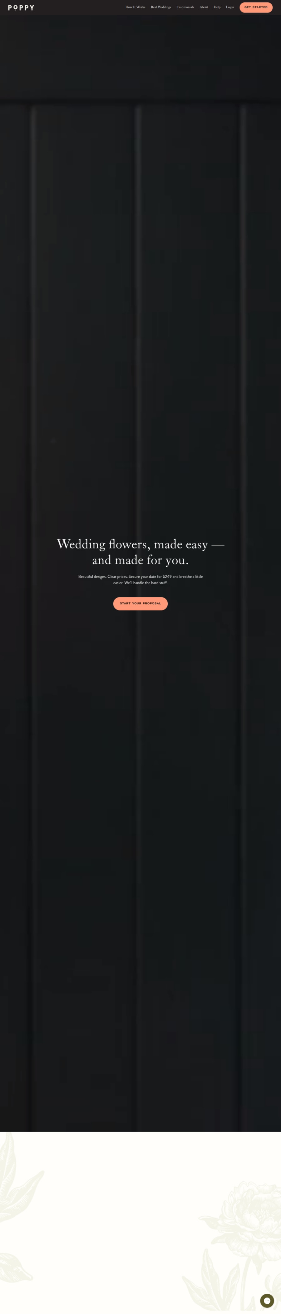 Full homepage screenshot of the Poppy Flowers website