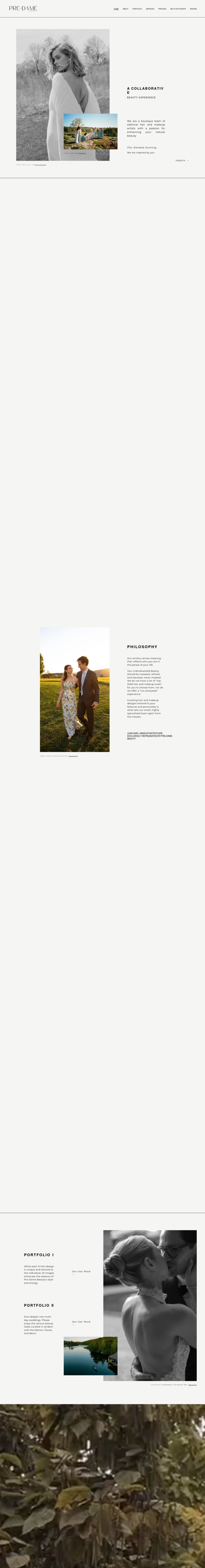 Full homepage screenshot of the Pre-Dame Beauty website