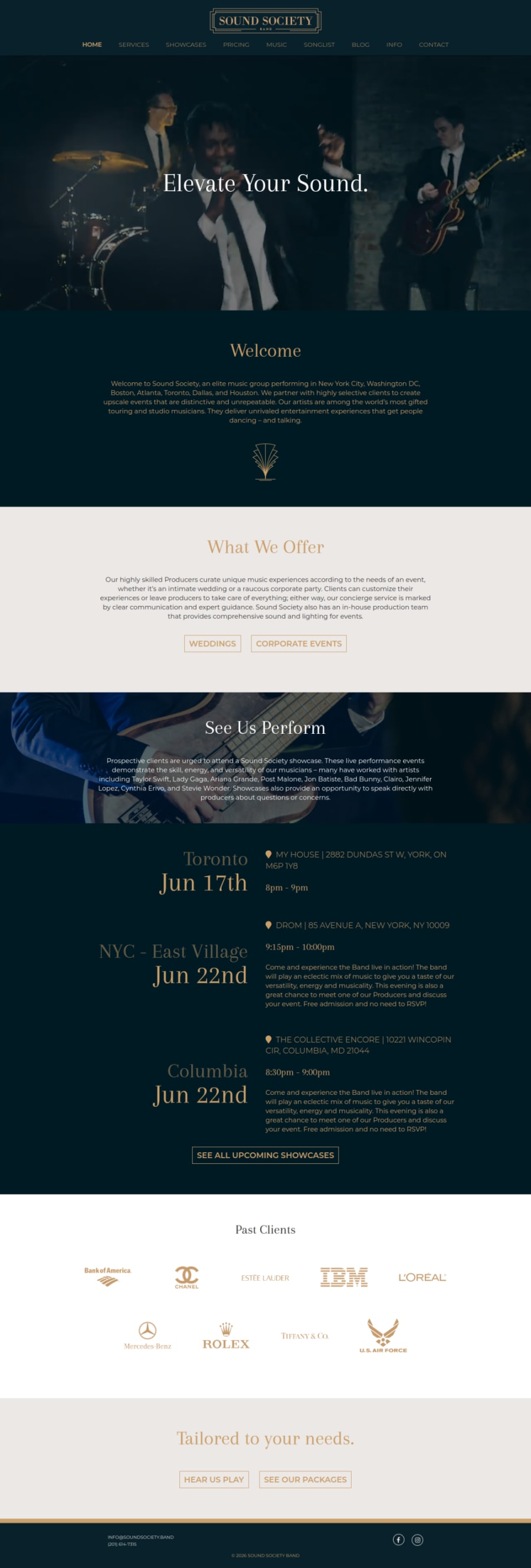 Full homepage screenshot of the Sound Society website