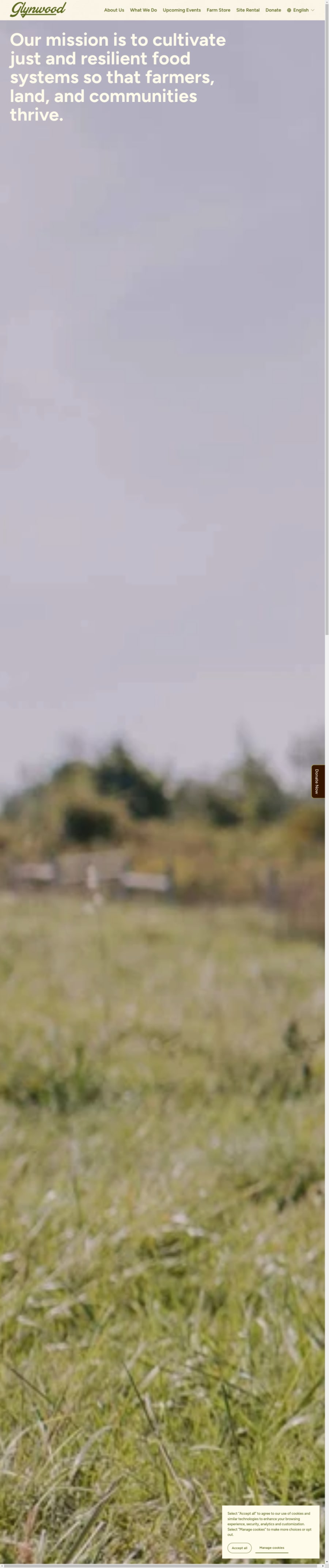 Full homepage screenshot of the Glynwood website